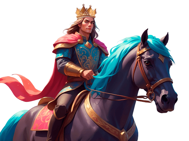 Crowned king on a horse